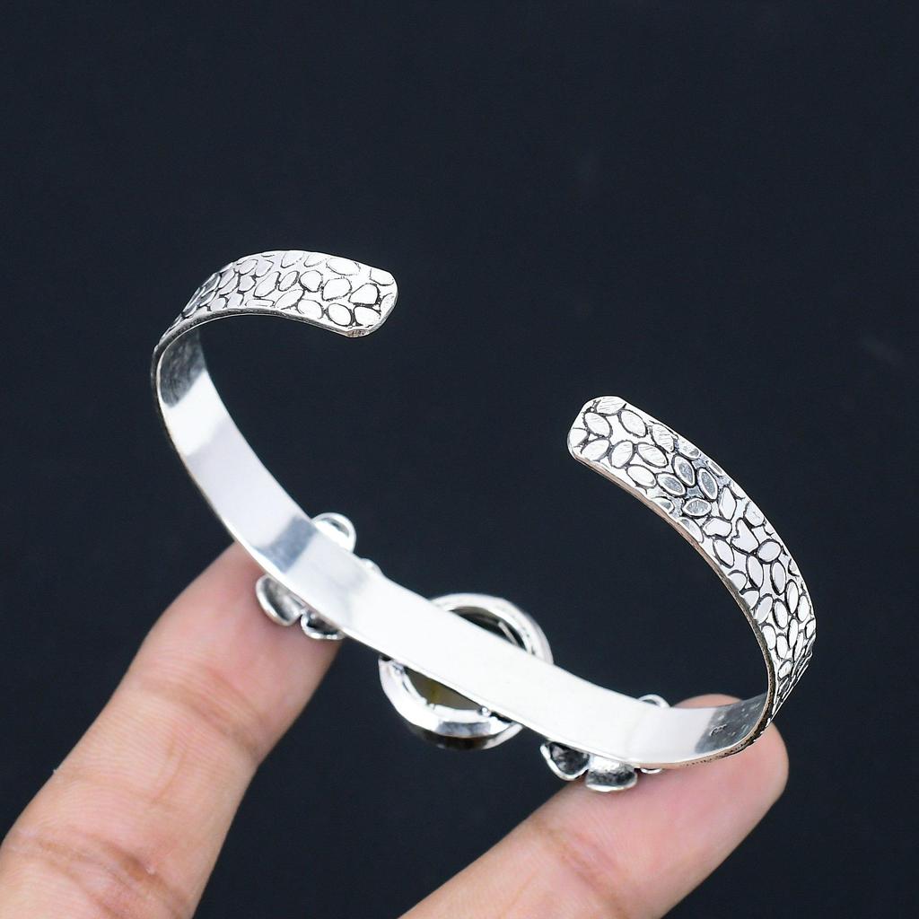 Halloween Deal 925 Silver Round Natural Golden Rutile Flower New Bangle Bracelet