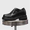 Derby Shoes Pleated Black Inner Height Increase Head Leather Shoes Commuter Trendy Shoes British Style Casual Big Head Shoes G009-J