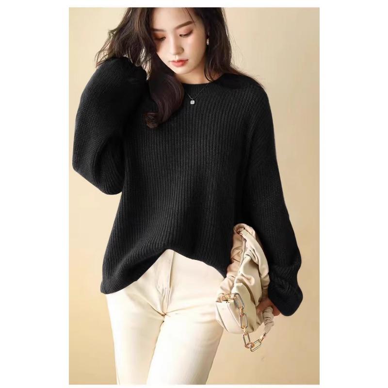 Red Bright Silk Sweater for Women in Autumn and Winter New European High-end Thickened Lazy Bottoming Sweater Retro Top