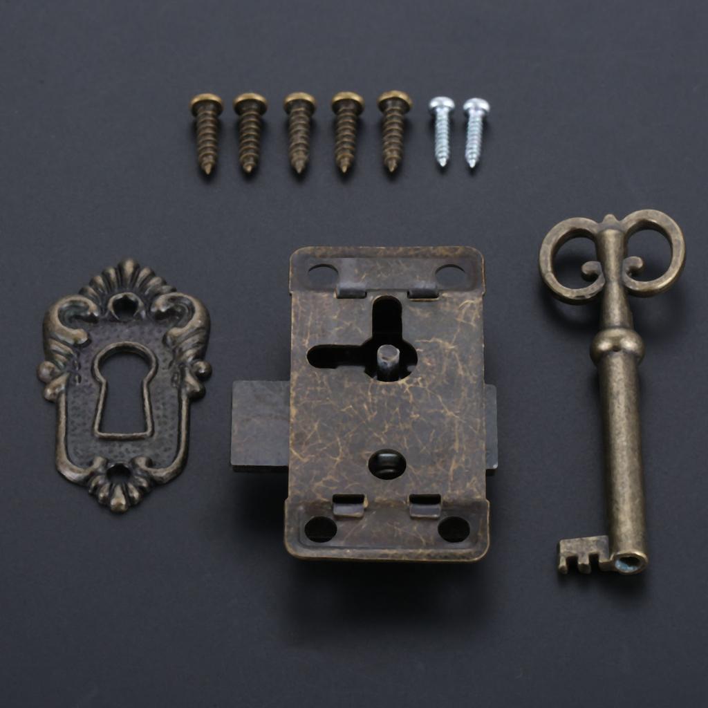 DRELD Antique Iron Door Lock Drawer Jewelry Wood Box Cabinet Wardrobe Cupboard Door Lock + Key Furniture Hardware Silver/Black