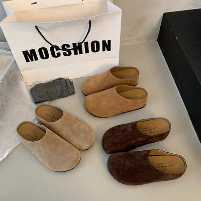 Retro Matte Leather Lazy One-pedal Boken Slippers Women's 2024 Autumn New Non-slip Casual Bag Head Half Slippers
