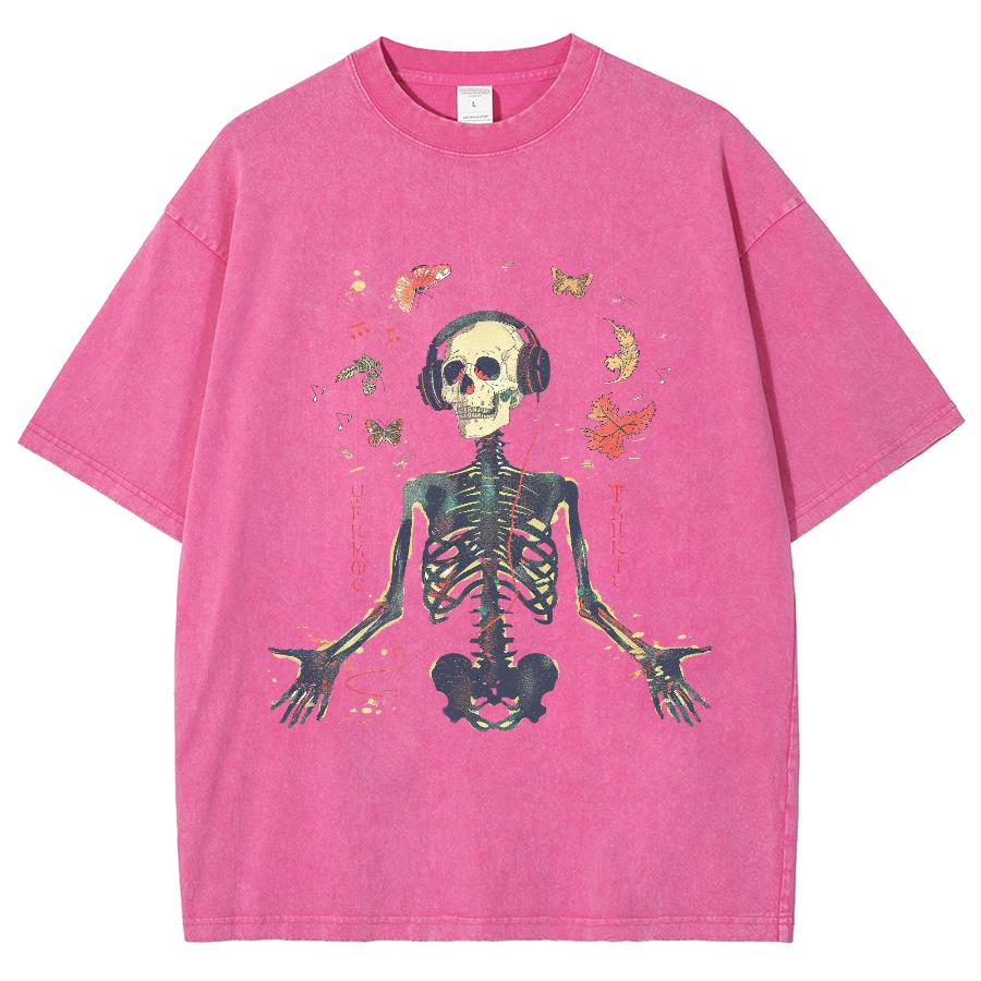 Summer Unisex T-Shirt Y2K Women's Clothing Sales Oversize Skull Print Faux Denim Top Harajuku Short Sleeve