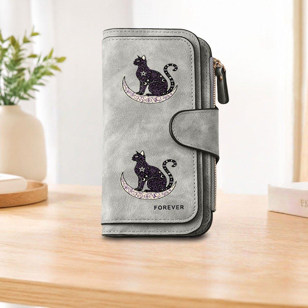 Magic Cat Moon Long Zipper Wallet, Large Capacity Card Holder, Unisex Clutch Bag, Fashionable Zipper Coin Purse, Suitable for Daily Use, A Great Gift
