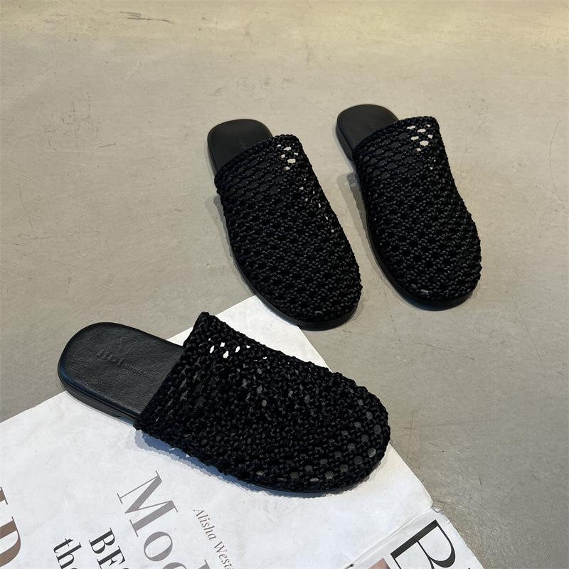 Summer new products fresh literary woven cool slippers flat-bottomed outer wear fashion shoes hollow casual slippers
