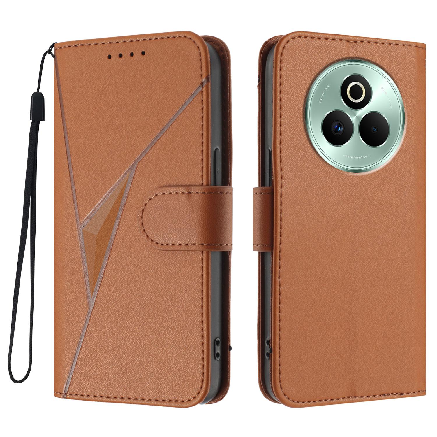 

For Realme P3 Pro 5G Case Triangle Imprint Leather Phone Cover with Lanyard Coffee