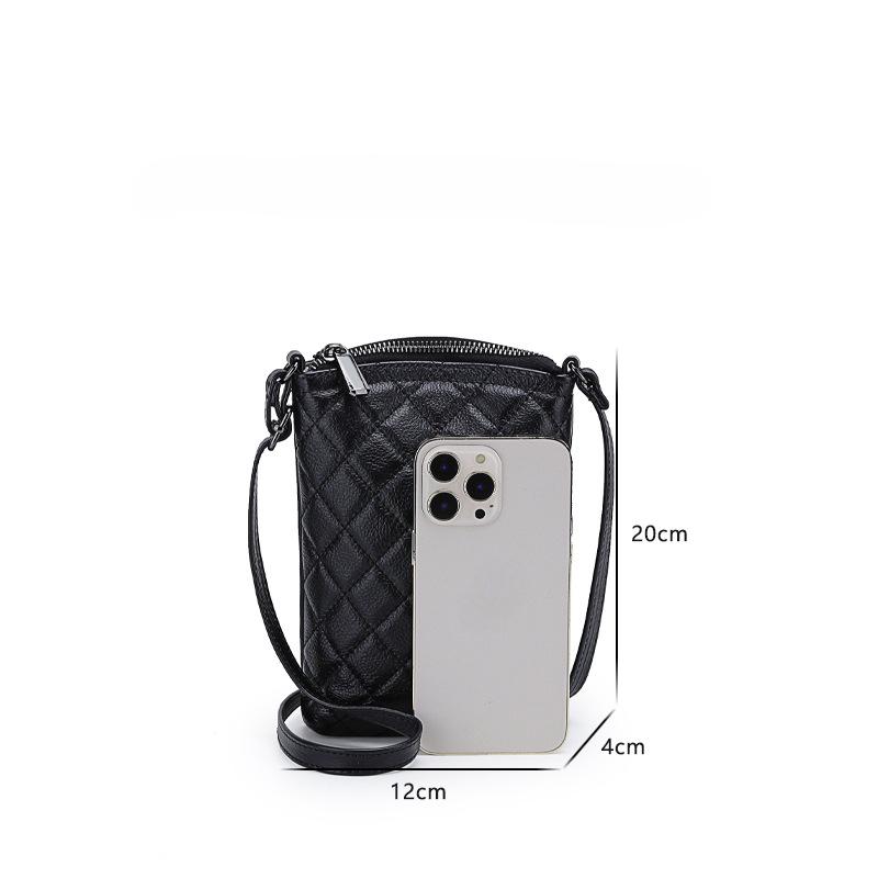 Bag Women'S Bag Genuine Leather Women'S Fashion Diamond Middle-Aged Mother First Layer Cowhide Crossbody Shoulder Mobile Phone Bag Woman