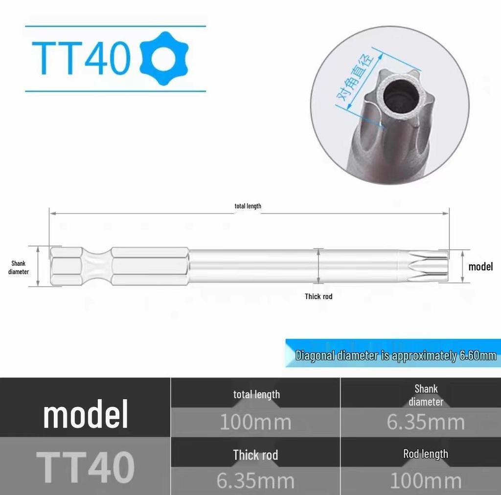 Plum Blossom Magnetic Hex, Phillips & Star Head Screwdriver Bits (T5-T25)