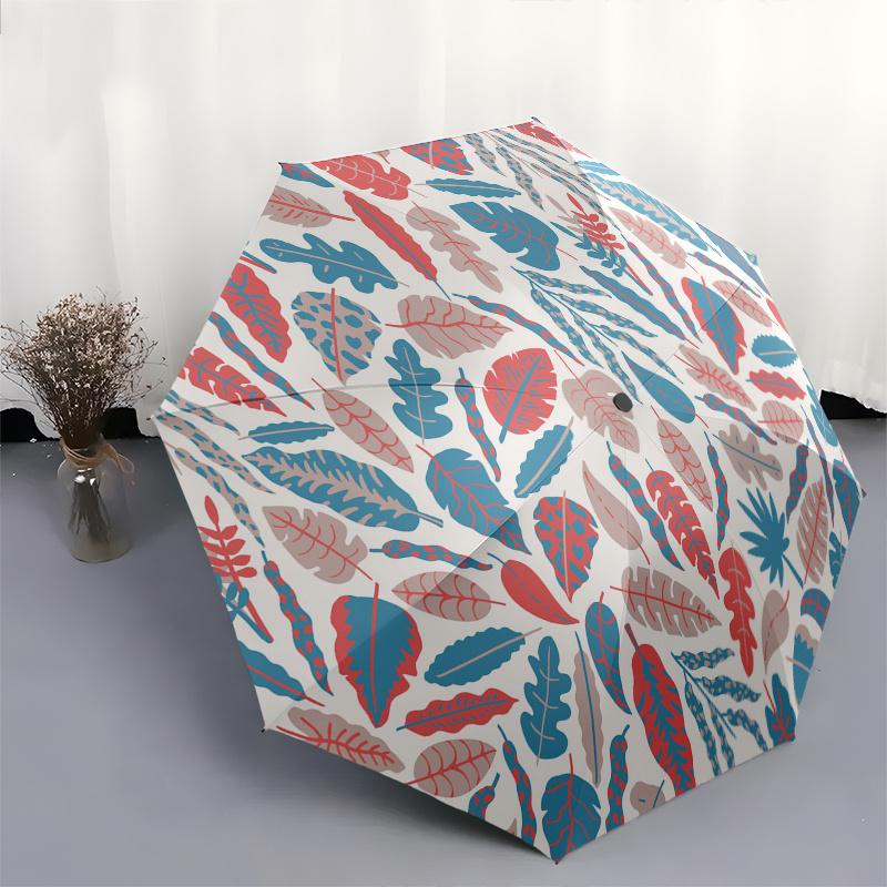 Tecido com Padrão de Folhas Tropicais, Design Vibrante de Selva para Decoração de Casa e ArtesanatoGuarda-chuva, Guarda-chuva Fofo com Design Fofo, Guarda-chuva Compacto Portátil de 3 Dobras
