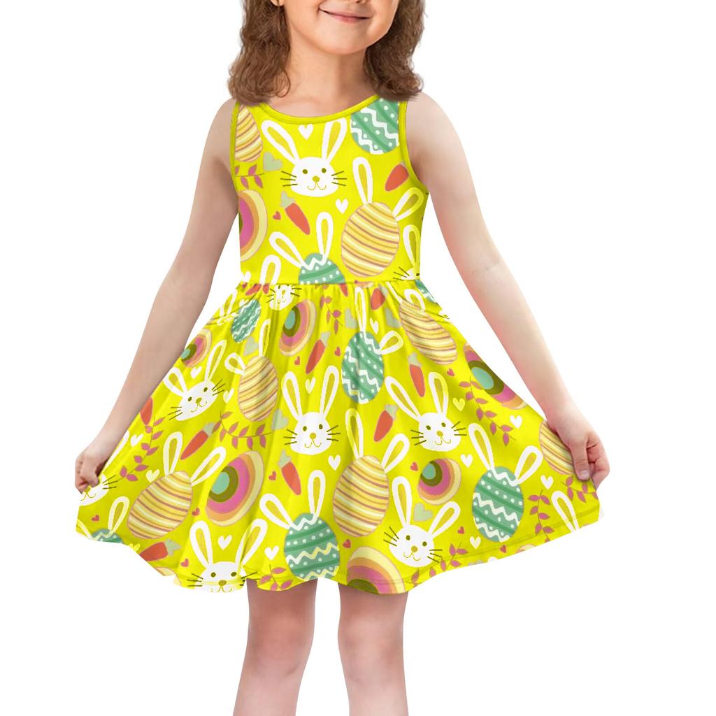 Children's Fashionable Comfortable Casual Sleeveless Easter Print Dress