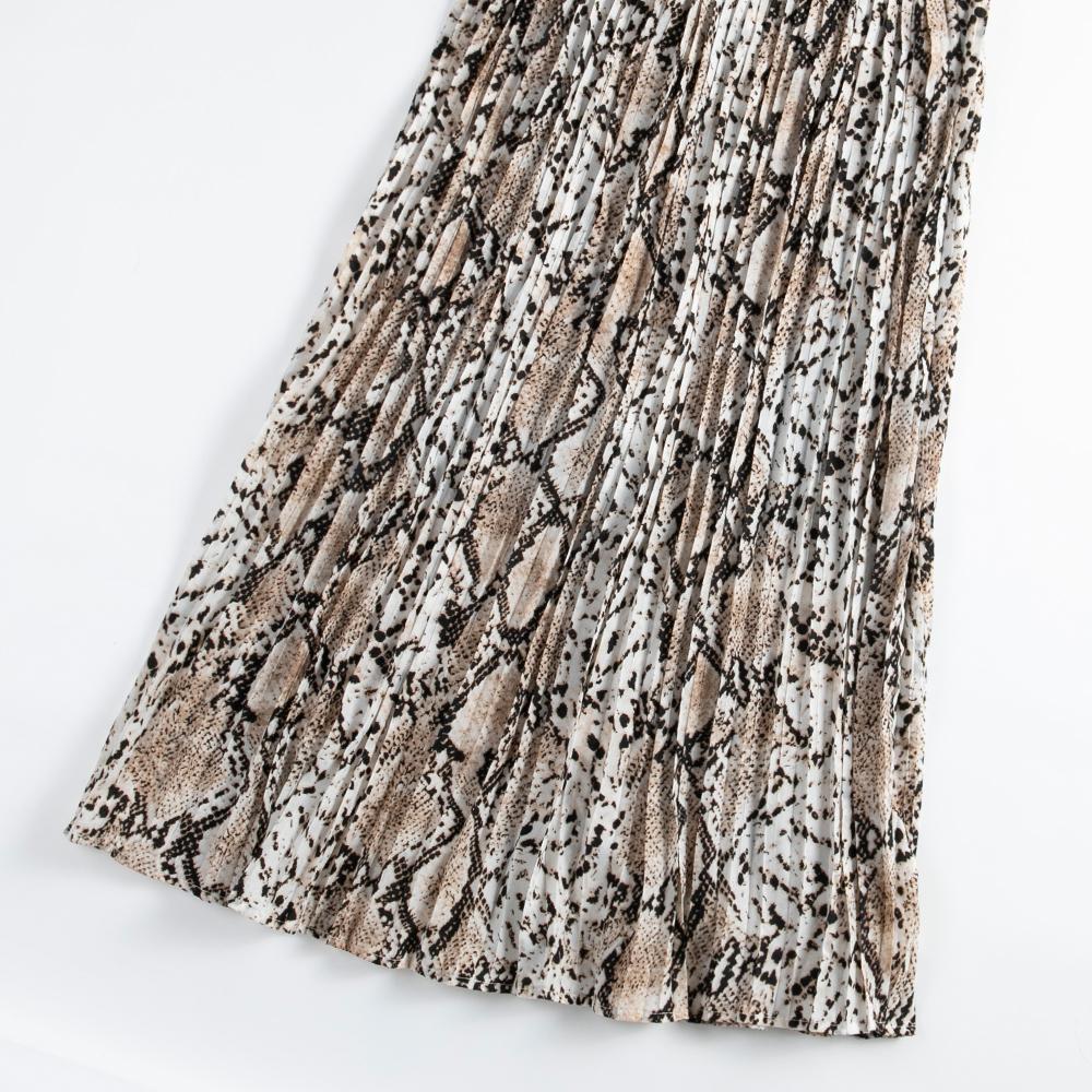 Qooth Summer Mid Length Pleated Skirt Leopard Print Chiffon Skirt Casual Elegant Women Skirts QT120