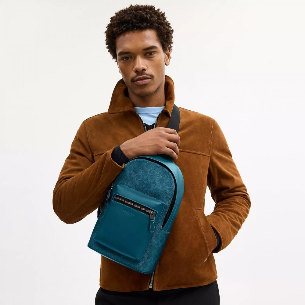 Coach West Pack In Signature Canvas Gunmetal Chalk Black