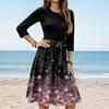 Women's Fashion Casual Waistband Seven Sleeve Round Neck Floral Flowy Dresses