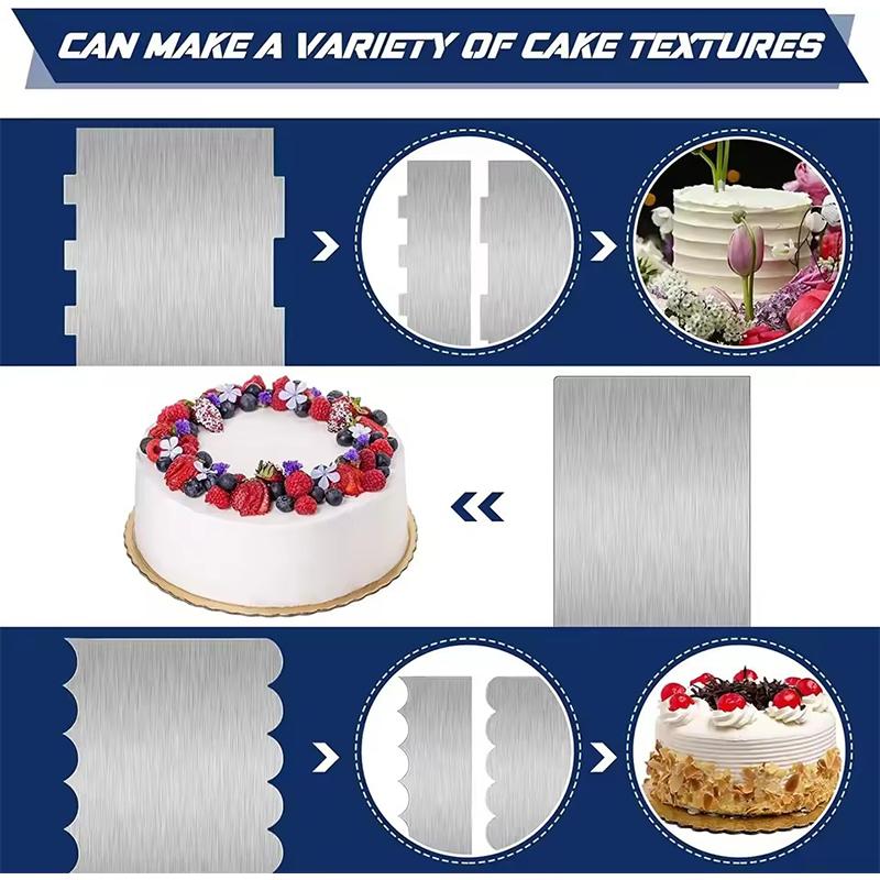 Stainless Steel Cake Scraper - Large Double Sided Patterned Stripe Edge Smoother Scraper Metal Pastry Cutter