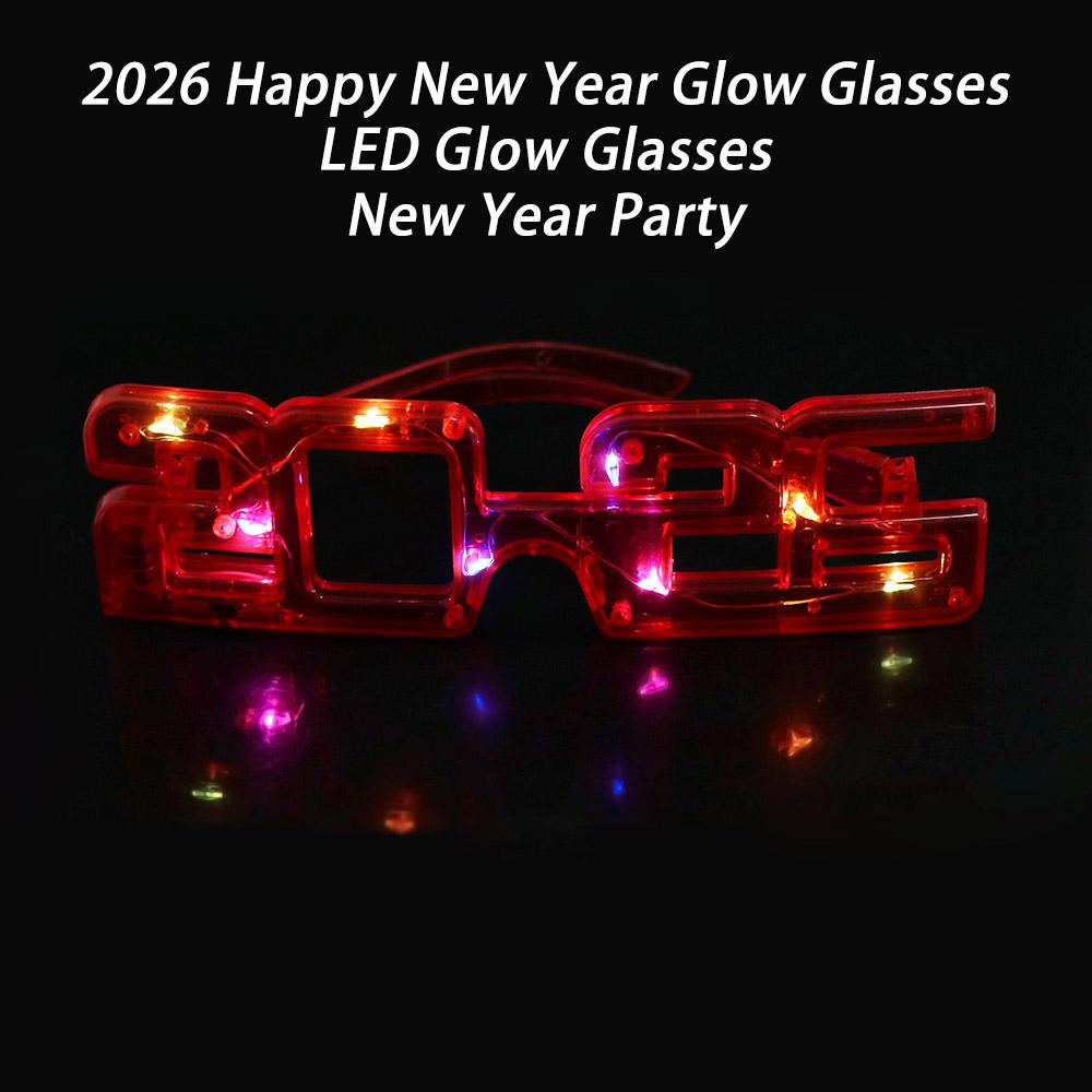 LED Glow 2026New Year Glow Glasses Square Shape New Year Party Glasses New Year Gift