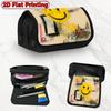 1pc Abstract Joyful Face Yellow Design Double Layer Flip Pencil Case-2D Printing, Large Capacity Zipper Closure, Suitable for Schools, Offices and Tra