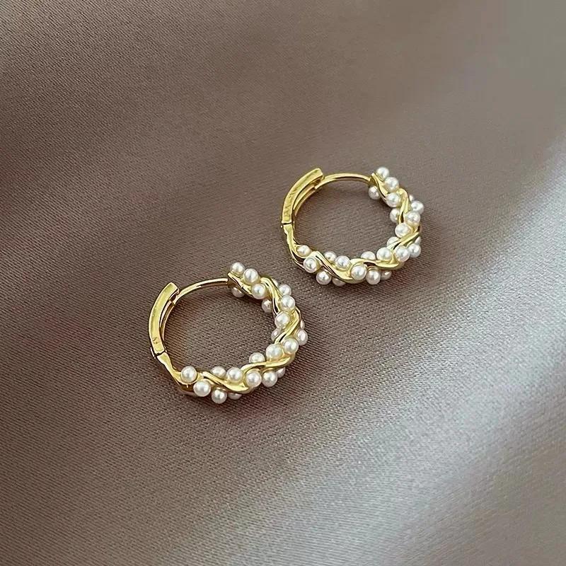 2Pcs/Set Sparkly Earrings Ear Stud Piercing Jewelry Korean Women'S Temperament Circle Pearl Earrings Party Jewelry Accessories