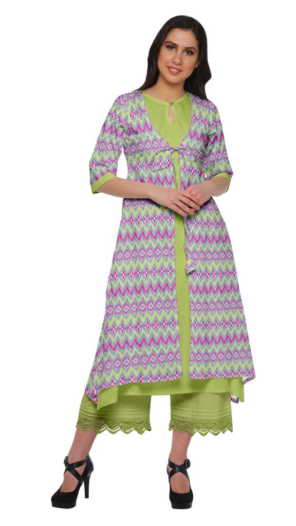 Moomaya Indian Palazzo Kurta Jacket Set For Women Partywear Chanderi Ethnic