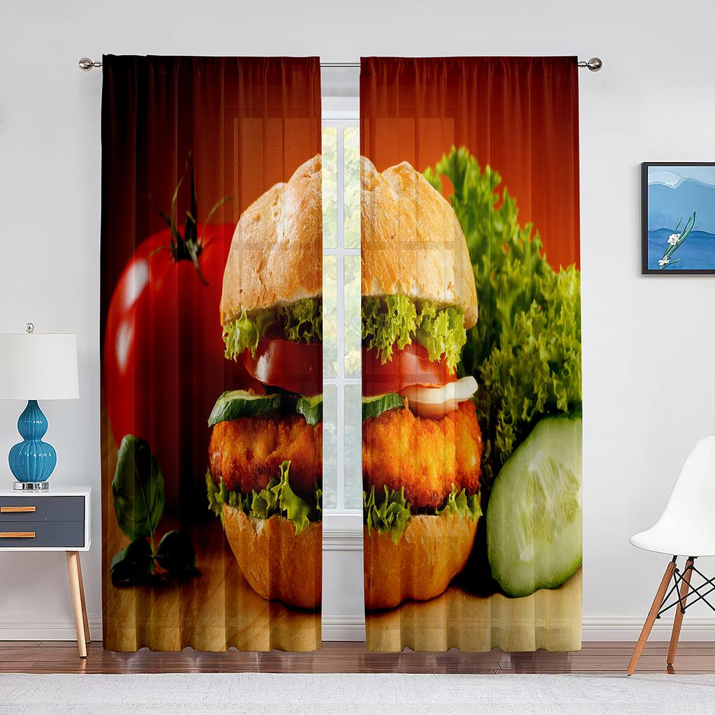 Delicious Steak Beef Food Tulle Curtains for Living Room Bedroom Decoration Modern Chiffon Sheer Voile Kitchen Window Curtain