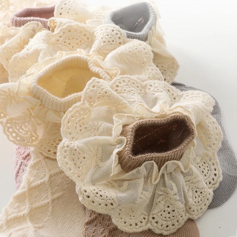 Newborn Baby Girls Leg Ruffled Long Socks Cotton Cute Socks Kid Spring Clothing with Lacework Unisex Toddlers Cotton Socks