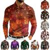 Herren Langarm Poloshirt Leichtes Atmungsaktives Netzgewebe Lässiges Hemd mit Knöpfen Halloween Geister-Aufdruck Design