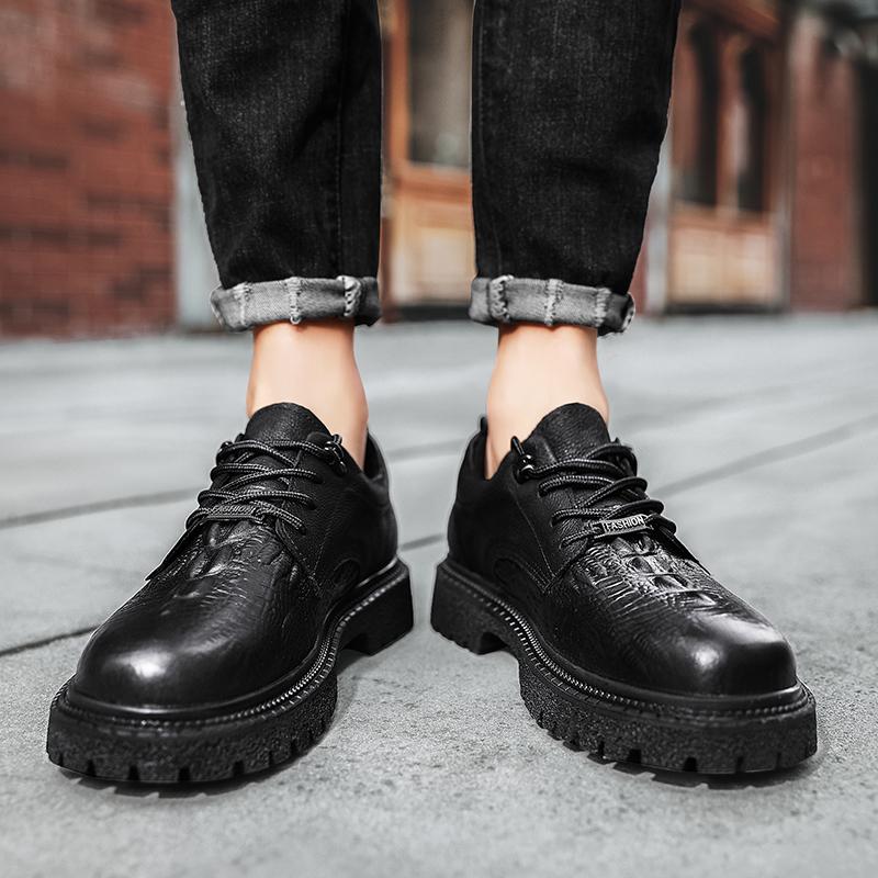 Pánské boty z pravé kůže s tlustou podrážkou, trendy ležérní styl, outdoorová móda, na párty, pro každodenní nošení do kanceláře, pro dospělé, klasické černé boty