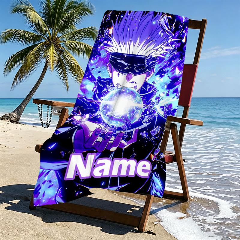 Custom Name Personalized Jujutsu Kaisen Print Beach Towel, for Trip Camping Beach Party Home Decor, Birthday Gift for Family & Friends