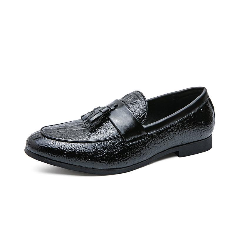 Men's Casual Leather Tassel Loafers, Size 48 - British Style Crocodile Pattern Slip-ons for Autumn