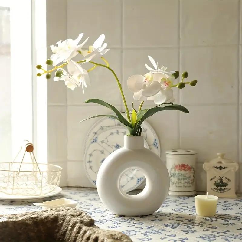 Donut Shaped Ceramic Vase Solid Color Minimalist Style Flowerpot Wedding Flower Arrangement Office Home Decoration 3sizes