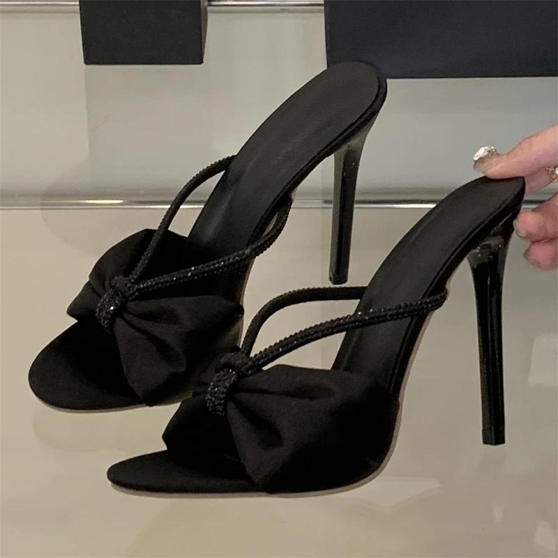 

Fashion Eilyken Summer Butterfly-kont Crystal Diamond Open Toe Women Slippers Fashion Thin Heels Party Dress Slide Shoes Zapatos De Muje 35 чёрный