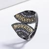 Retro Black Two-tone Ring, Fashionable Fan-shaped Ring, High-value Jewelry