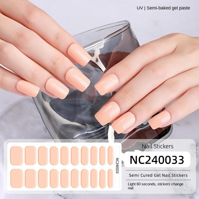 New Solid Color Simple Semi-cured Nail Stickers 20 Finger Gel Nail Stickers