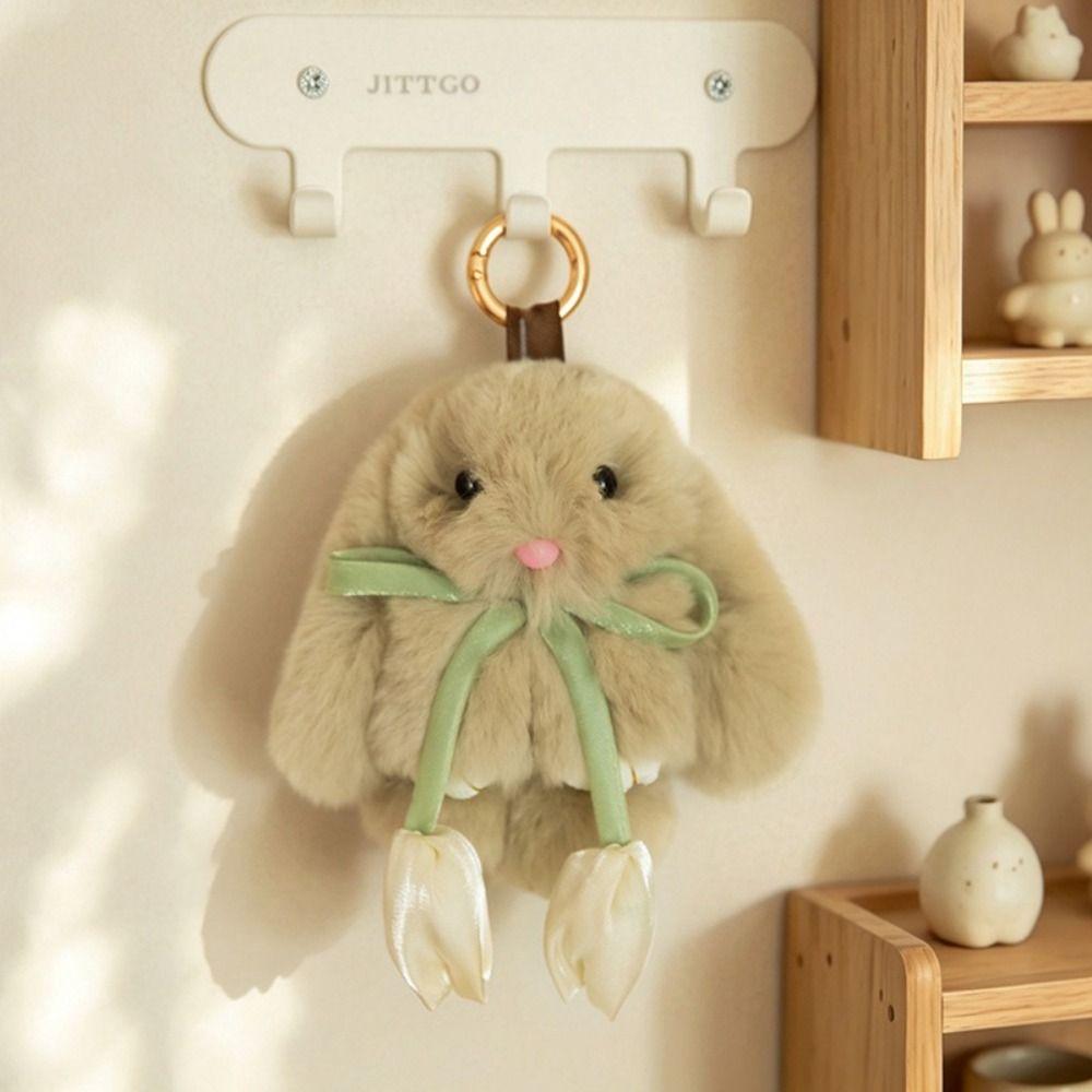Soft Plush Doll Pendant PP Cotton Cartoon Bunny Keyring Sweet Tulip Rabbit Keychain Girl