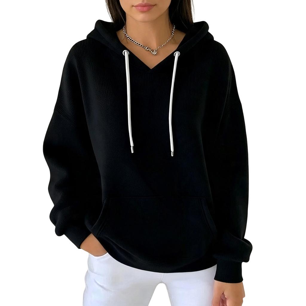 Women's Casual Trendy Hoodie Long Sleeve Color Pullover Sweatshirt