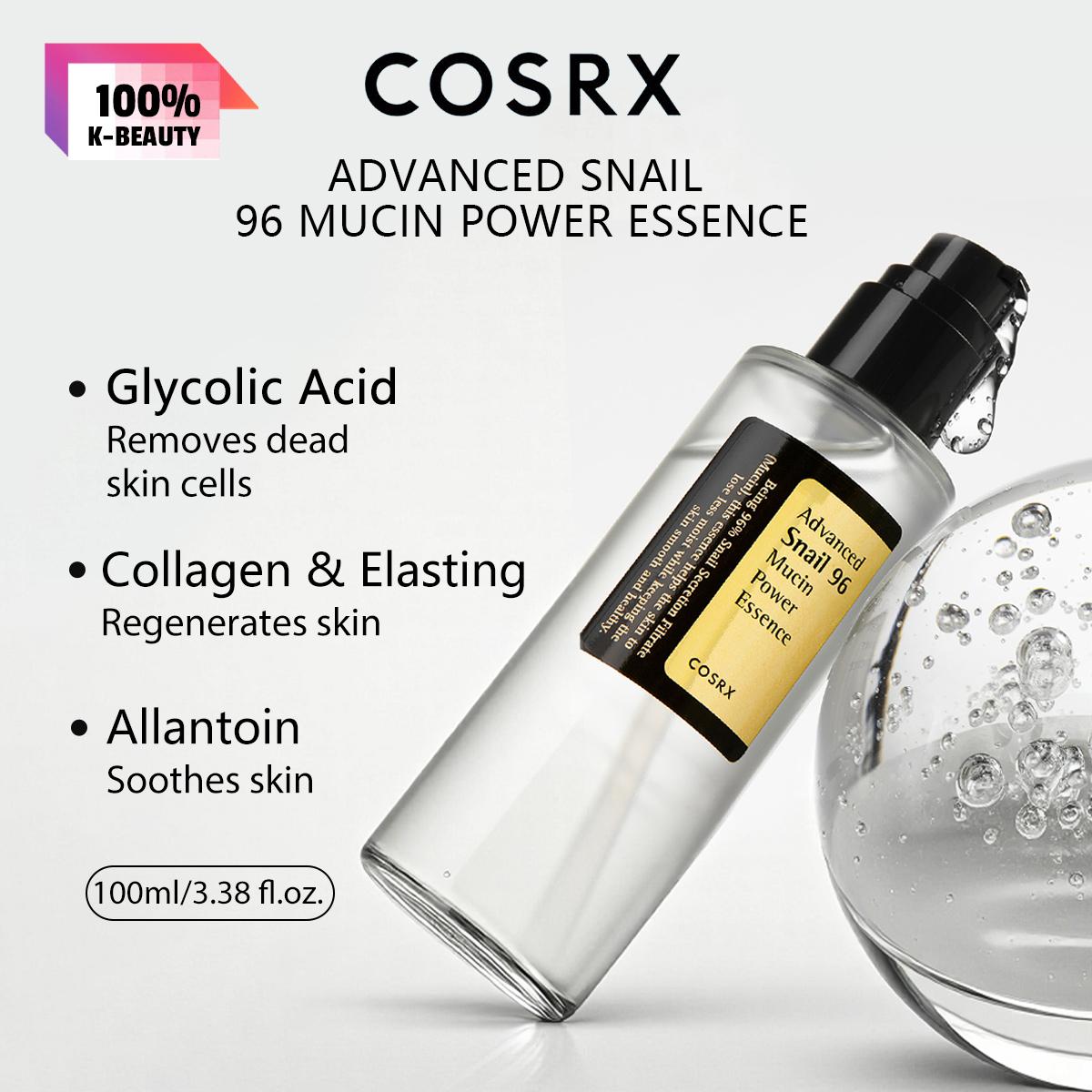 

COSRX Advanced Snail 96 Mucin Power Essence 100ml, Soothing Calming, Nourishing, Non-Sticky, Glowing Skin, K-Beauty, Korean Makeup 100ml/3.38 fl.oz.