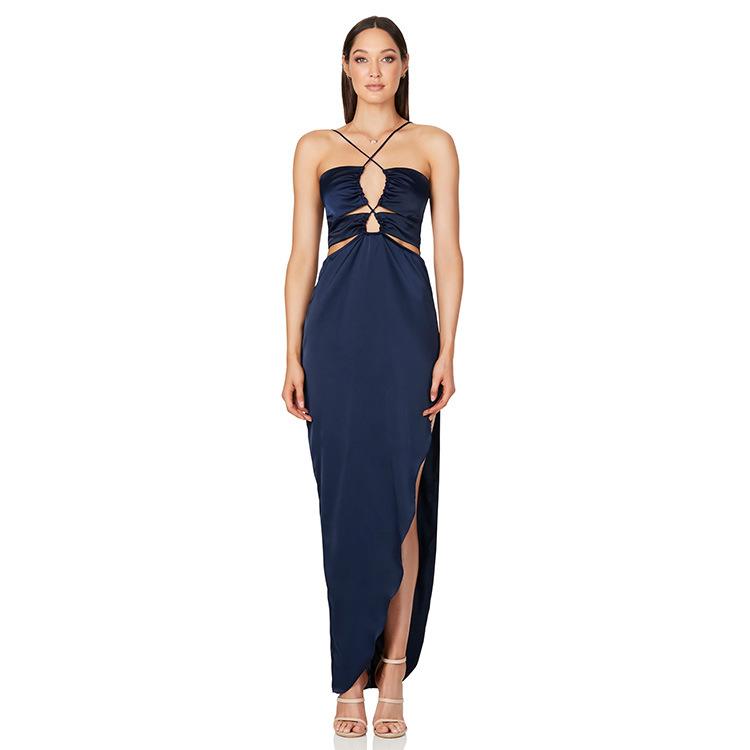 Summer Women's Split Hanging Neck Slim Elegant Dresses