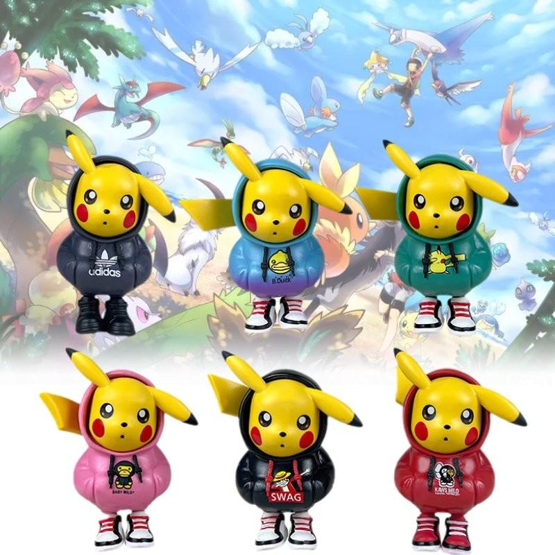 6pcs Hoodie Pikachu Pvc Toy Model Desktop Decoration Christmas Gifts