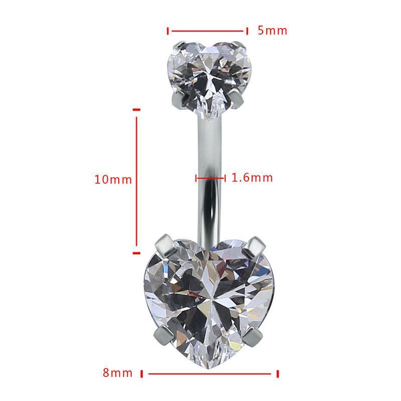 Heart Crystal Belly Button Rings Shiny Silver Stainless Steel Piercing Jewelry for Beach Holiday Accessories