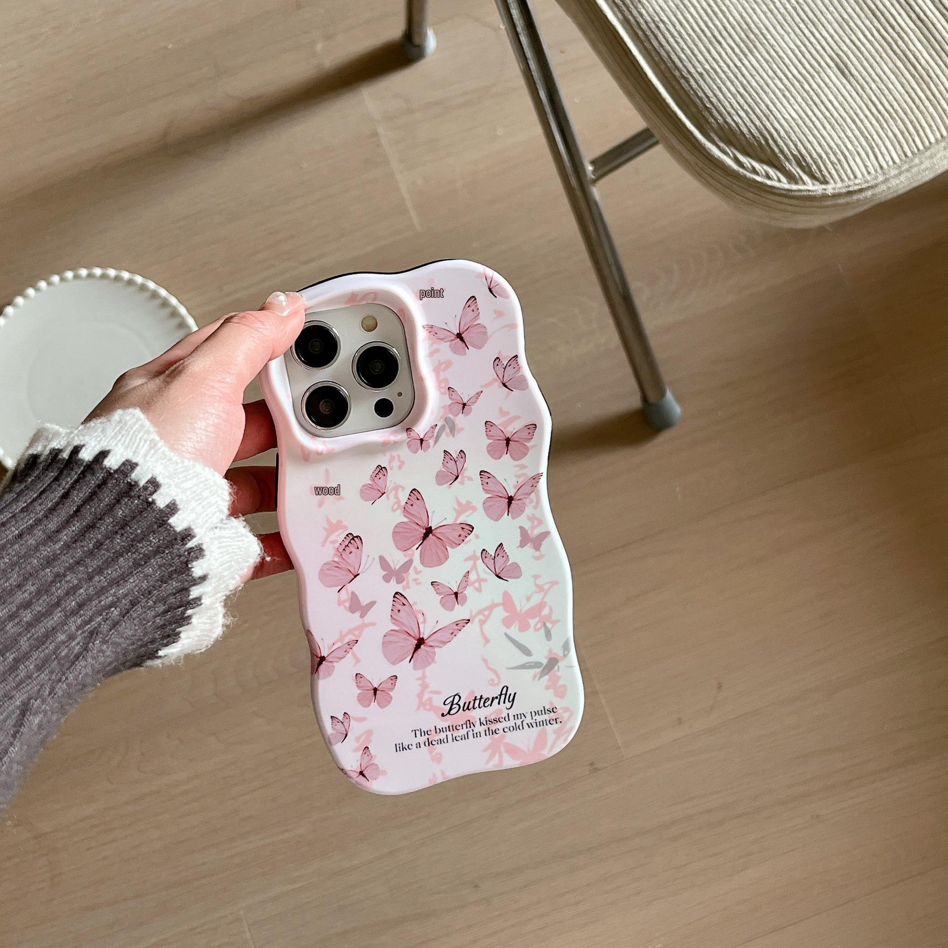 

Pink Oil Painting Butterfly Frosted Case for iPhone 14/15/16 Pro Max & Apple 17 14