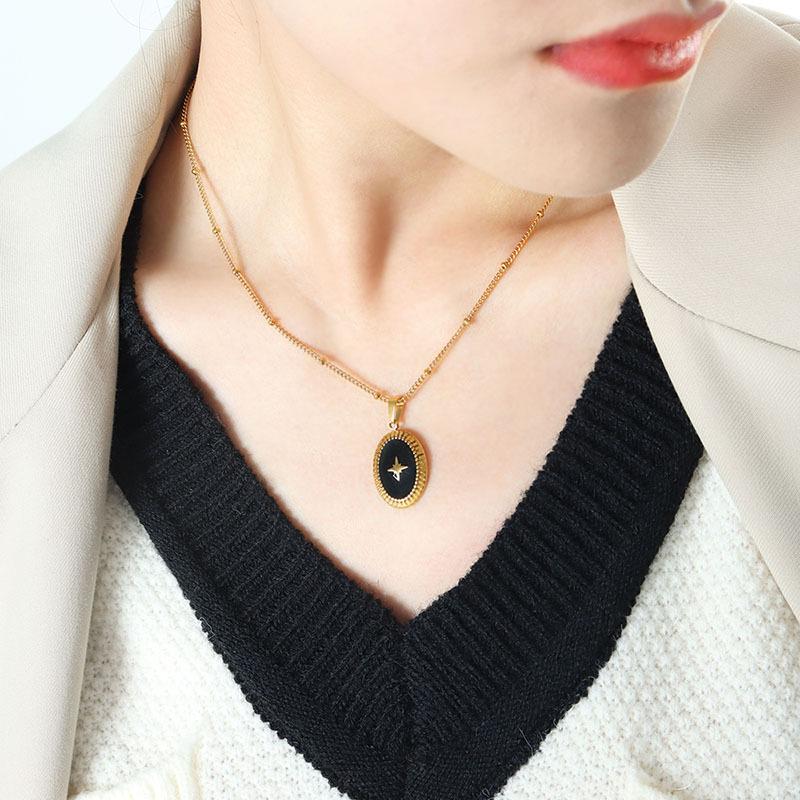 Meier Fade-resistant geometric jewelry: enamel star, oval, and titanium steel pendant necklace