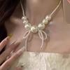 "Xibo Moonflow" French Pearl Beaded Bow Necklace Women's Light Luxury Temperament Superior Sense Sweet Clavicle Chain
