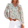 Women's Ditsy Floral Print V Neck Lantern Long Sleeve Loose Blouse Casual Spring Summer Shirt Top