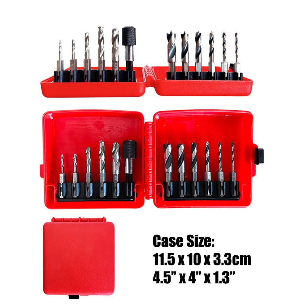 12 Pcs Metal & Wood Drill Bit Combination Set With Quick Change Adapter 1/4 Hex Shank 3/32-3/8 Inch SAE HSS Twist Drill Bits