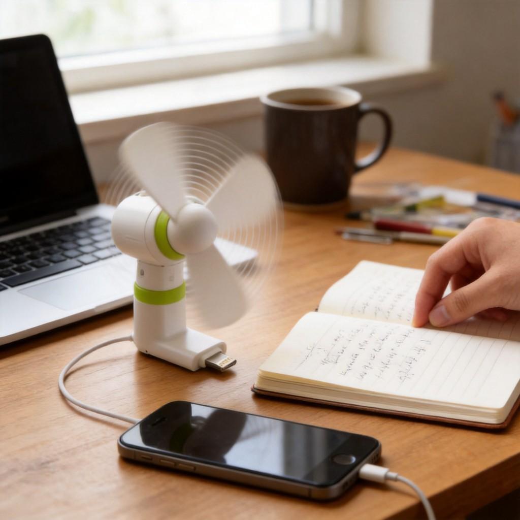 Small Pocket Phone Fan With Soft Blades, Mini Lightning Connector Fan For Iphone Summer Cooling
