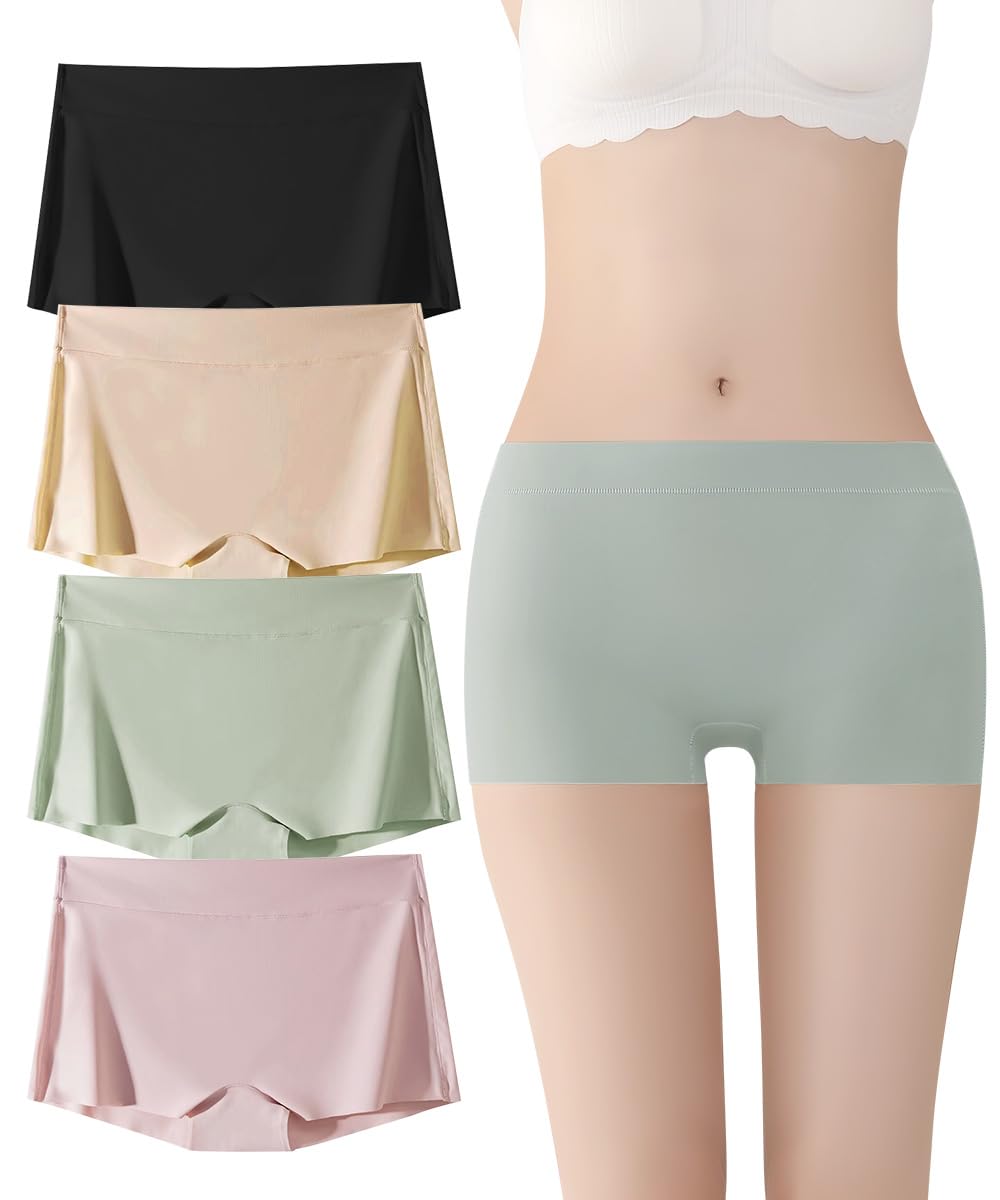 

RUOXIAO Бесшовные боксеры, набор из 4 женских трусов, нижнее белье, эластичные, тонкие, мягкие, эластичные, с поддержкой,