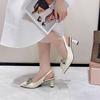 Large size bag head sandals women's spring style bow pointed head shallow mouth thin heel back strap high heels