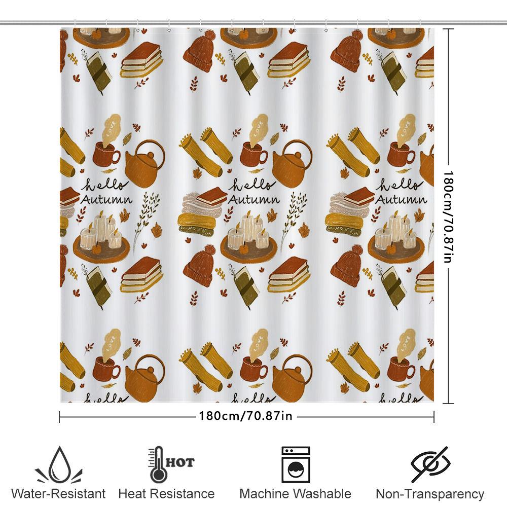 Fall Themed Shower Curtain Farmhouse Decor Autumn Leaves Pattern Bathroom Curtains Rustic Home Decor Thanksgiving Holiday Shower