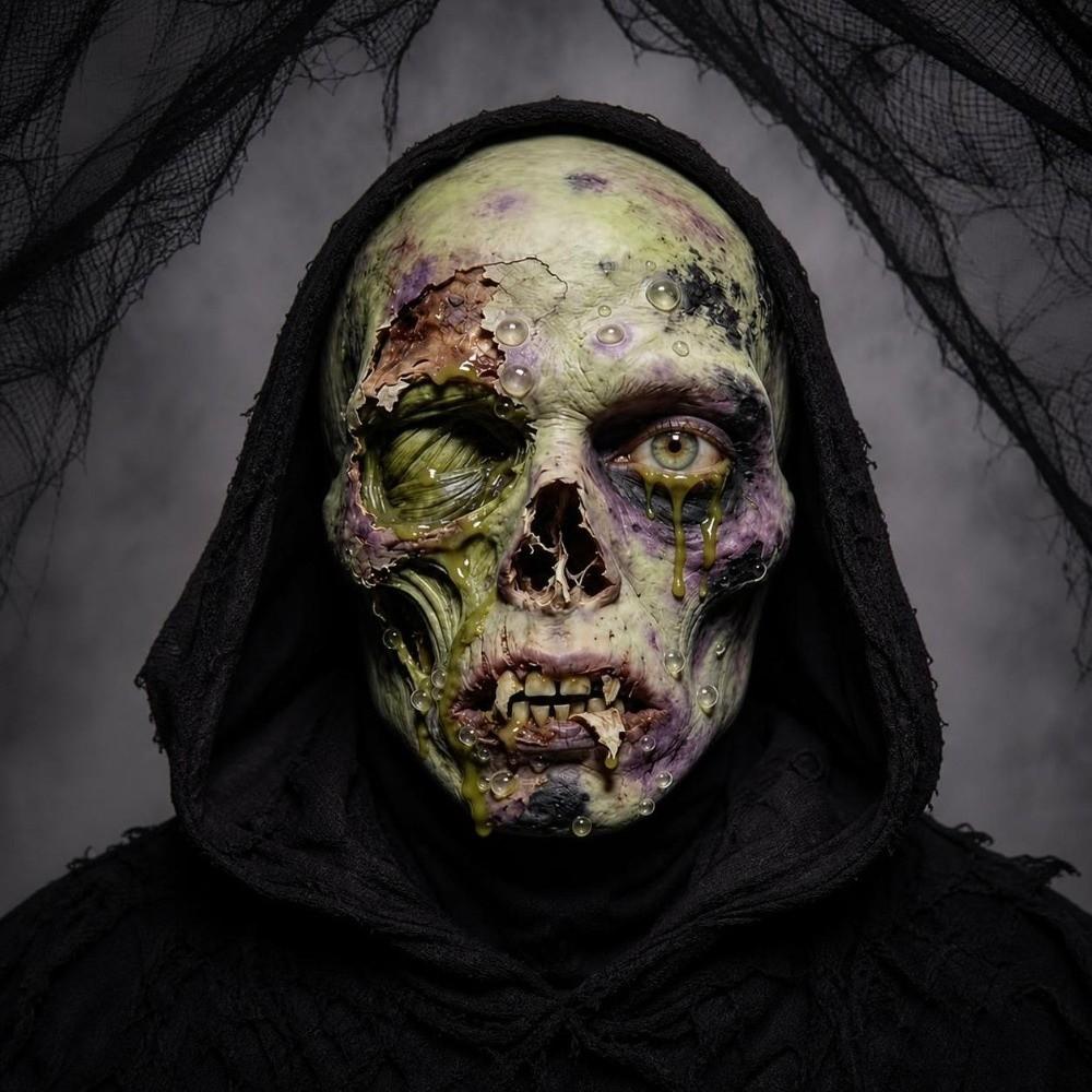 2D Flat Printed Full Face Mesh Headgear Breathable Halloween Cosplay Mask Skull Zombie Mask Prank