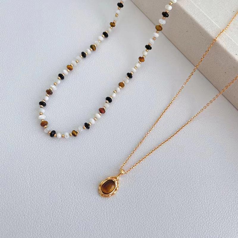 925 Silver Golden Tiger Eye Stone Necklace For Women Girl Circular Simplicity Jewelry Gift