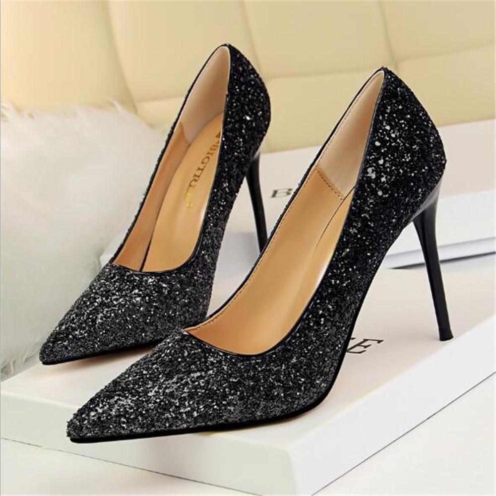 black sequin high heels
