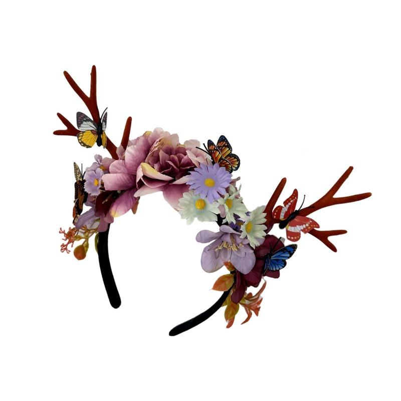 Elk horn christmas flower headband, fairy amusement park photo flower headband cute headgear wreath